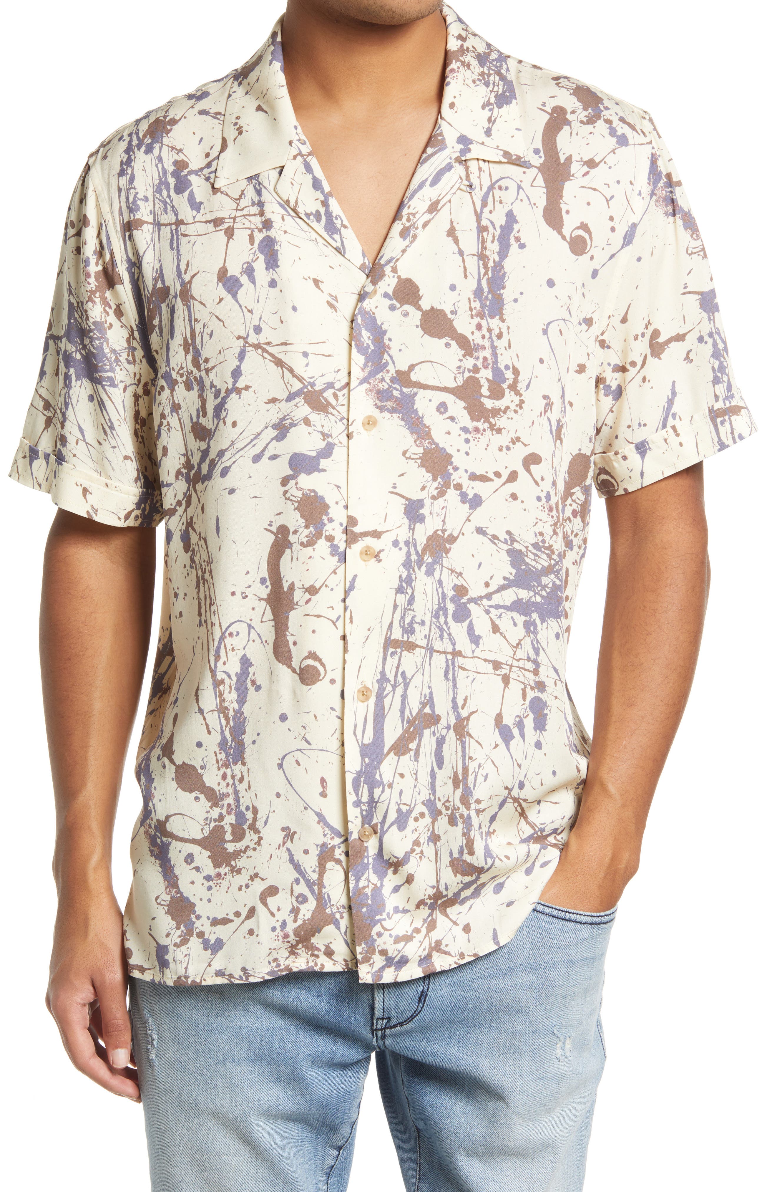 Casual New Mens Linen Blend T-Shirt Slim Fit Short Sleeve Fashion Floral Shirt
